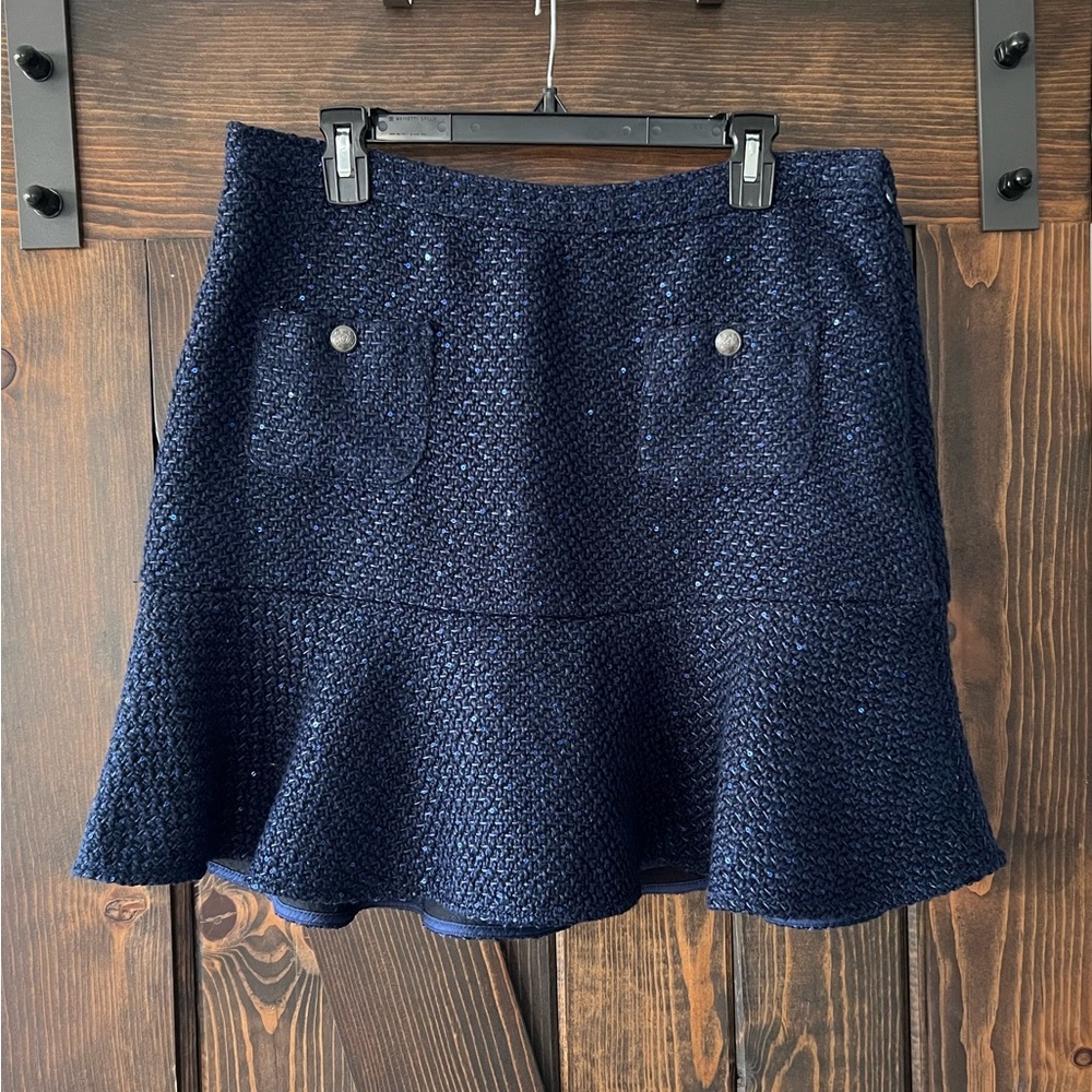 🌟2/$25) LOFT Sequin Tweed Button Pocket Flounce Skirt
